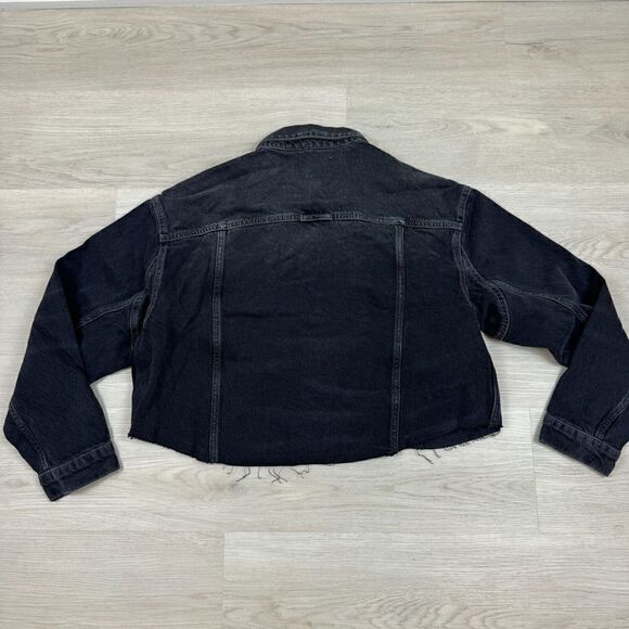 Free People Amelia Cropped Denim Jean Trucker Jacket Womens XS Black Slouchy - Picture 2 of 5